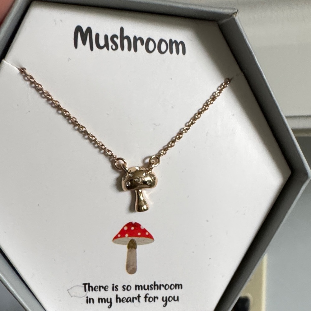Mushroom Charm Necklace in Rose Gold
